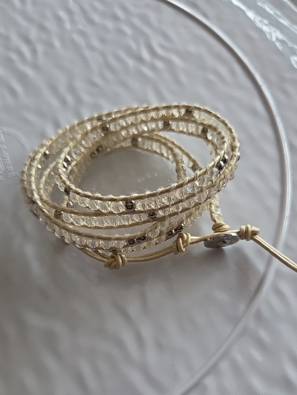 NWOT Victoria Emerson Cream, Clear Crystal & Silver Bead 5 Wrap Bracelet